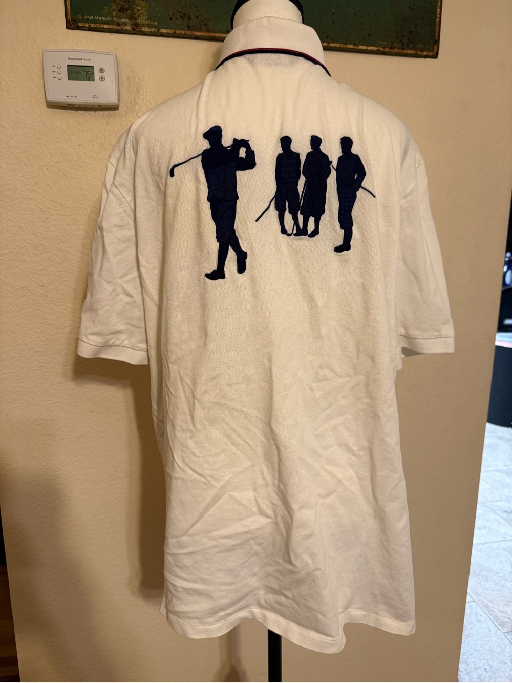 Ralph Lauren Golf Polo White Navy Silhouette Back Print Vintage Graphic pro fit